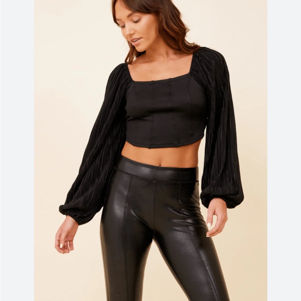 NWT! VINTAGE HAVANA Black Corset Balloon Sleeve Top - Size S